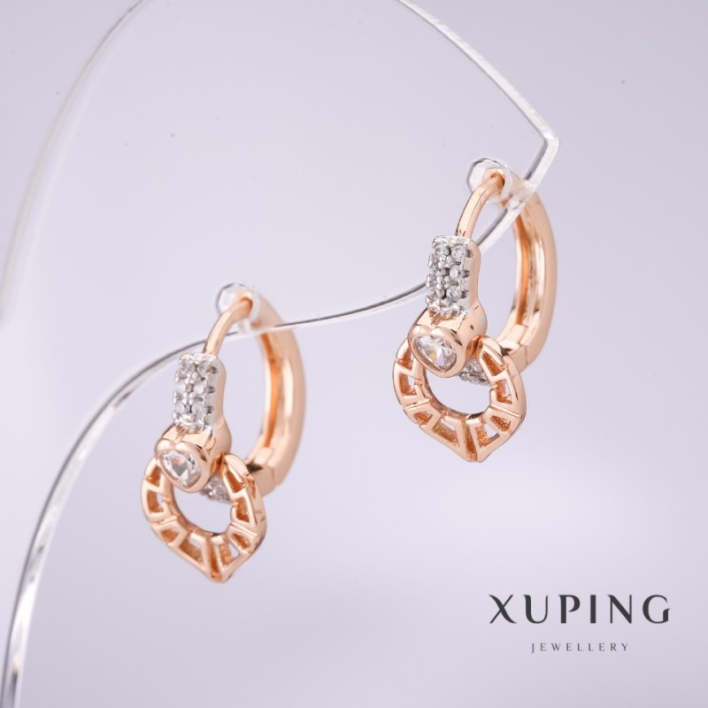 Cercei Xuping cu strasuri albe 13x9 mm placare cu aur 18K