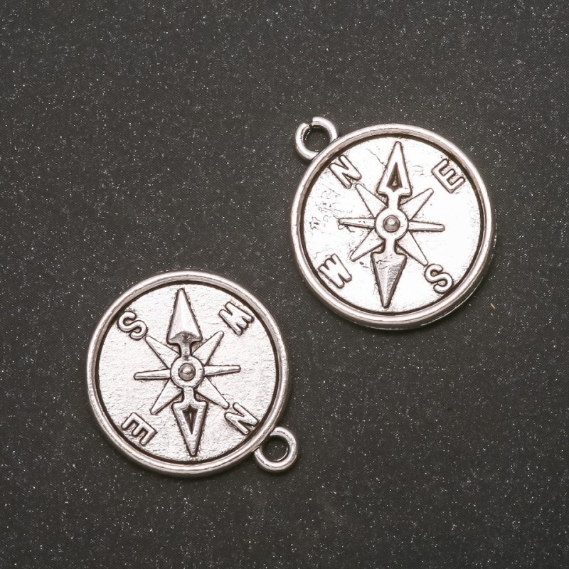 Pandantiv compas din metal gri 20x23 mm, diametrul aproximativ 4 mm, finisaj satinat, 20 g ± 7 buc.