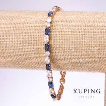 Браслет Xuping з білими і синіми каменями, товщина 4, 5мм, довжина 18-21см позолота 18к