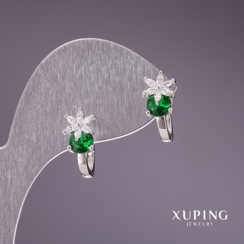 Cercei Xuping cu pietre verzi 17×7 mm rodiu