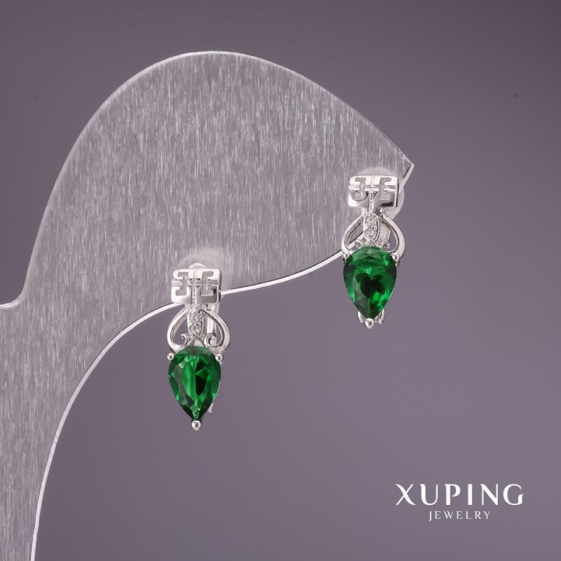 Cercei Xuping cu pietre verzi 15x6mm rodiu