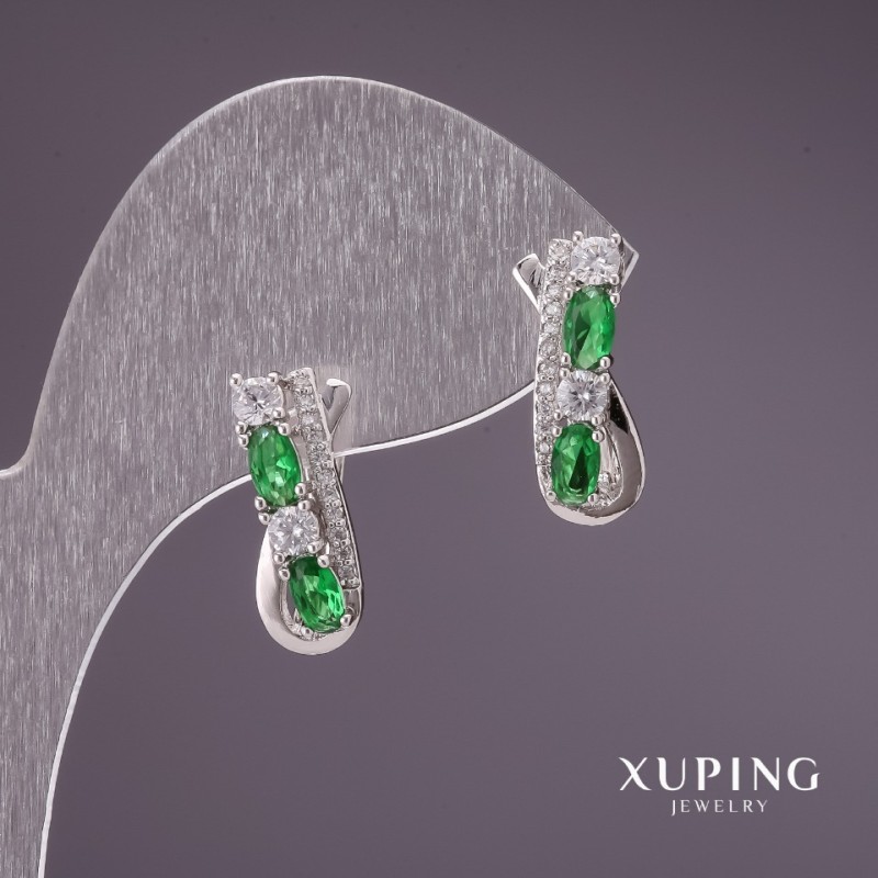 Cercei Xuping cu pietre verzi rodiu 16×7 mm