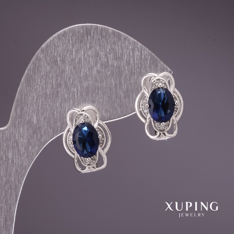 Cercei Xuping cu pietre albastre 10×15 mm rodiu