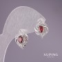 Cercei Xuping cu pietre roșii 17x12 mm, placare cu rodiu