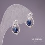 Cercei Xuping cu pietre albastre de 16x10 mm rodiu