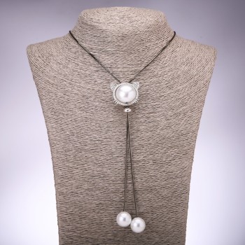 Підвіска "Кот" сріблястий, діаметр 29х25мм на довгому ланцюжку "чорне золото", довжина 100см