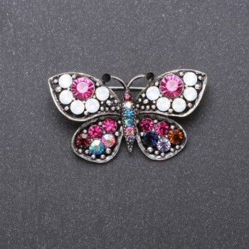 Broșă fluture cu strasuri multicolore, 43x25 mm, metal gri