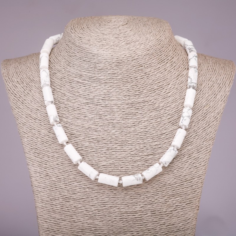 Colier din piatră naturală kaholong cilindric, diametrul 8×17 mm, lungime 45 cm