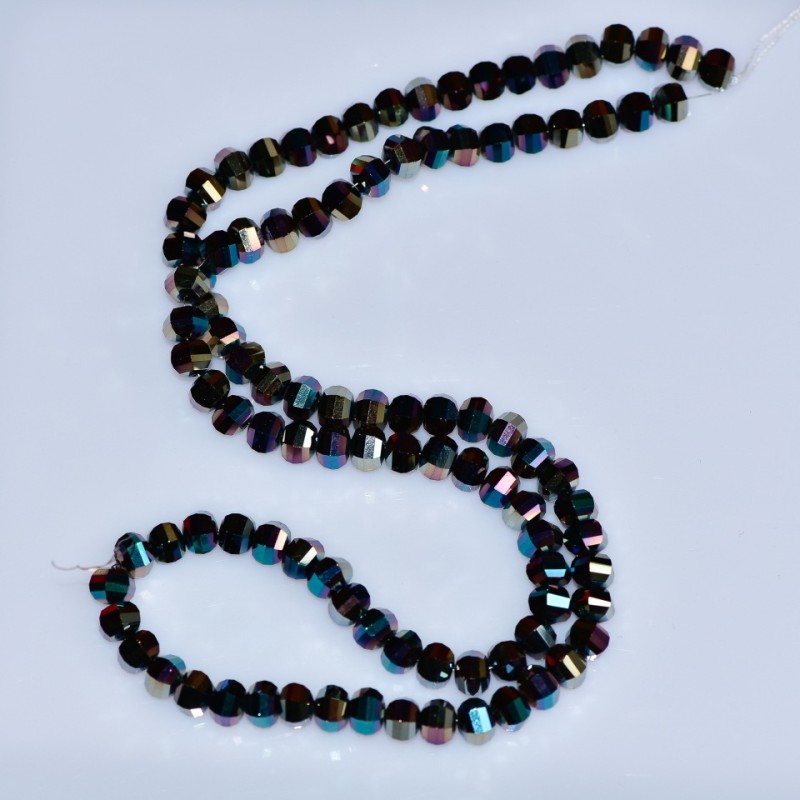 Mărgele de cristal Swarovski, negre, tăiate, cu finisaj albastru și maro petrol, diametru 5×4 mm, șnur 48 cm