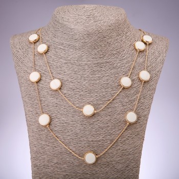 Colier Cascadă cu două rânduri de mărgele în formă de monede, lungime 80 cm, metal auriu