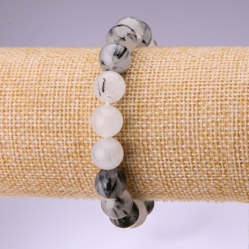 Brățară din cuarț rutilit «păr de pisică», mărgele netede, diametrul 10 mm, lungime 18 cm, pe elastic