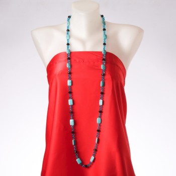 Reducere: Colier lung „Constelația Orion” din piatră naturală turcoaz, cristal ceh, lungime 120 cm