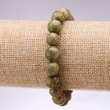 Brățară din piatră naturală heliotrop, mărgele tăiate, diametrul 10 mm, lungimea 18 cm, pe elastic