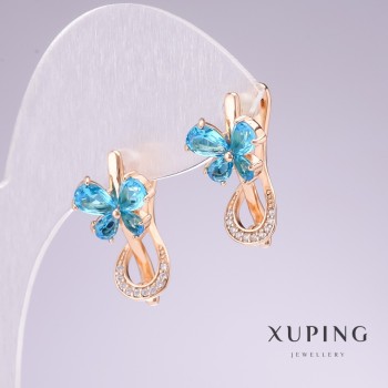 Cercei Xuping cu placare aur 18K, piatră albastră și strasuri albe, 20x11 mm