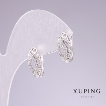 Cercei Xuping rodiu cu strasuri albe, 15×8 mm