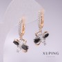 Cercei Xuping placare cu aur 18K, rhodiu cu pietre negre și strasuri albe 30x12 mm