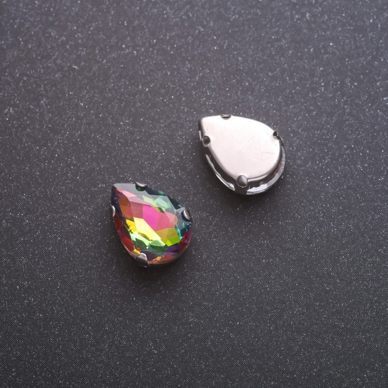 Preț per pachet / 10 bucăți — Cristal cusut în formă de lacrimă, 10×14 mm, albastru-galben