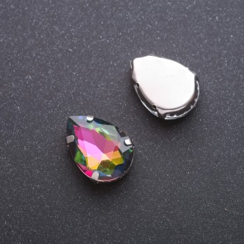 Preț pentru pachet de 10 buc. Cristal cusut în capă, în formă de lacrimă, 13×18 mm, verde-roz