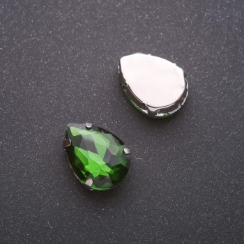 Prețul pentru pachet de 10 buc. Cristal cusut în știft, formă picătură, 13×18 mm, verde