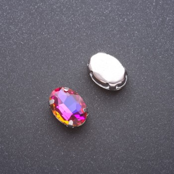 Preț per pachet / 10 bucăți. Cristal oval cusut în știft 10×14 mm, violet-galben