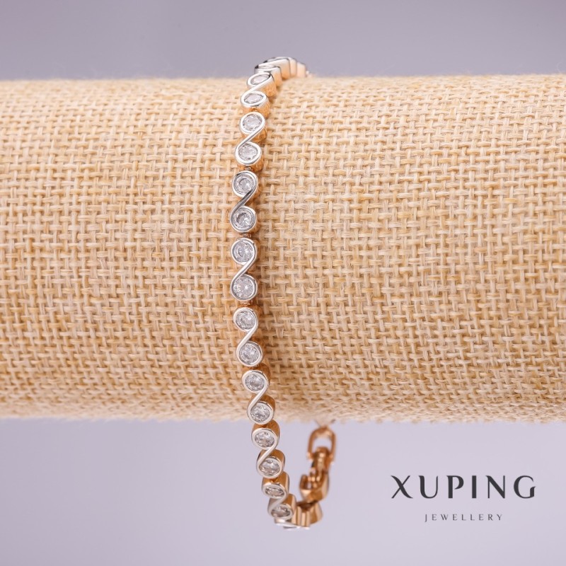 Brățară Xuping cu pietre albe Infinitul, grosime 4 mm, lungime 17-19 cm, placare cu aur, cu lanț extensibil