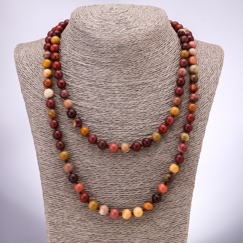 Colier din jasper Mookaite – bile lucioase, diametrul 8 mm, lungime 120 cm