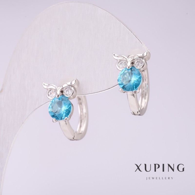 Cercei Xuping Bufnițe cu pietre albastre 15x9 mm rodiat