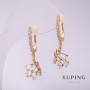 Cercei Xuping cu pietre albe, 32×12 mm, placare cu aur 18K