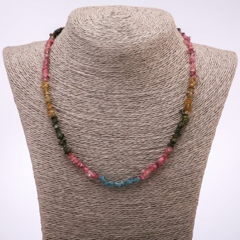 Colier din turmalin natural, piatră mărunțită, diametru aproximativ 7×3 mm, lungime 45 cm