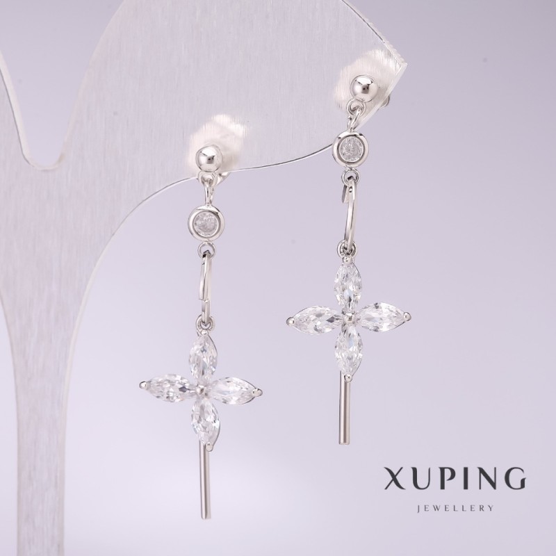 Cercei Xuping Flori cu pietre albe 40x13 mm rodiat