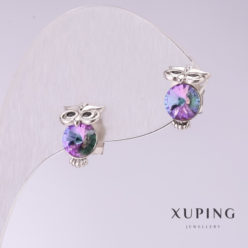 Cercei Xuping Bufnița cu pietre roz 11×7 mm rodiu