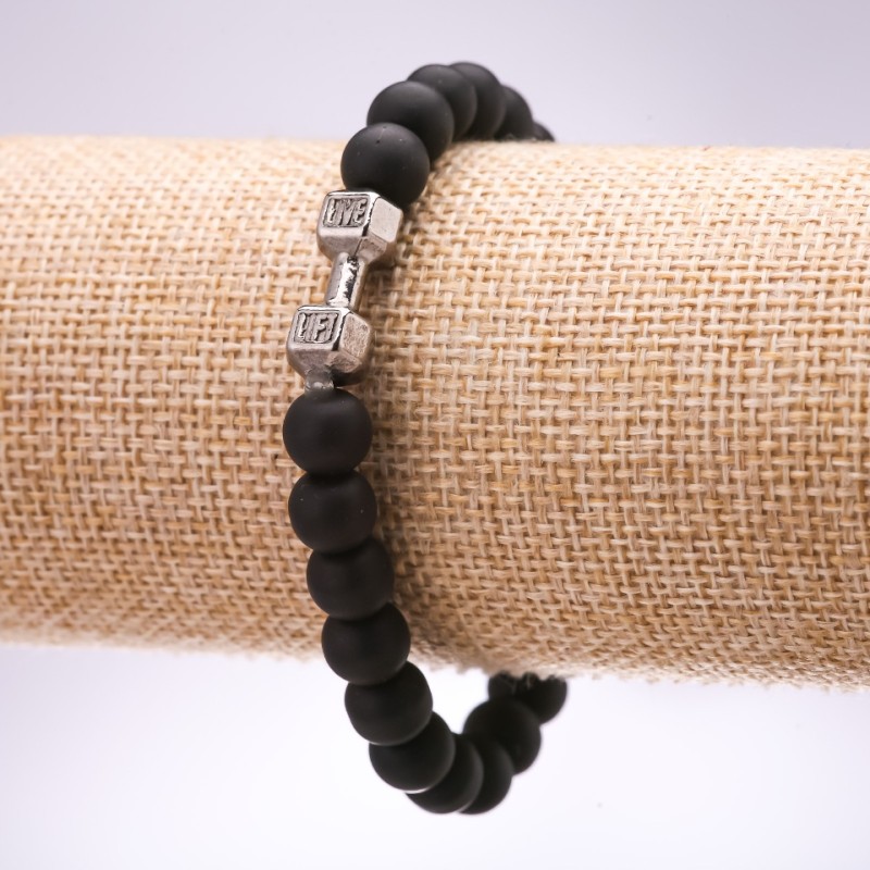 Brățară pe elastic din șungit sintetic, formă de ganteră, diametrul de 10 mm, lungime 18 cm +
