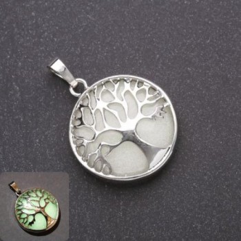 Pandantiv din onix cu strălucire verde în ramă în formă de copac, diametrul 27 mm