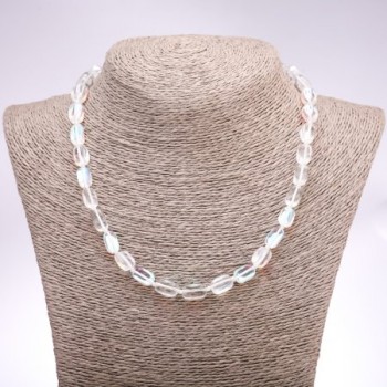 Colier din sticlă opală albă, mărgele dreptunghiulare netede, dimensiuni aproximative 10×16 mm, lungime 45 cm