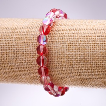 Brățară din sticlă opal roșie, bilă netedă, diametrul 8 mm, lungime 18 cm, pe elastic