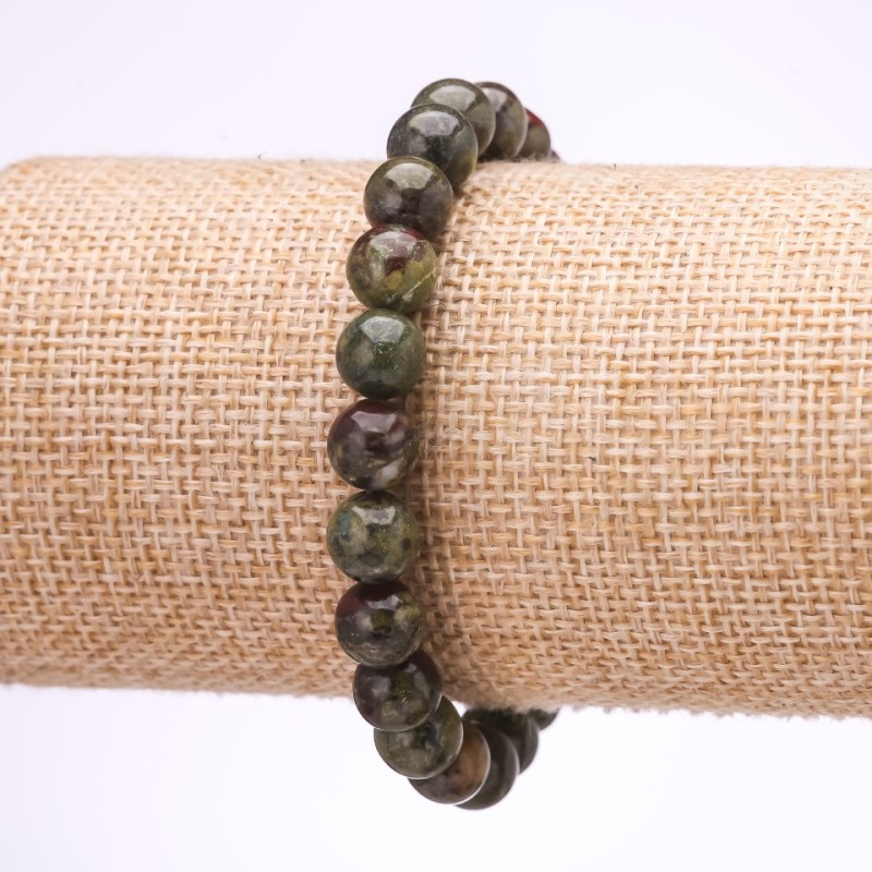 Brățară din jasper sânge de dragon, bile netede de 8 mm, lungime 18 cm, pe elastic