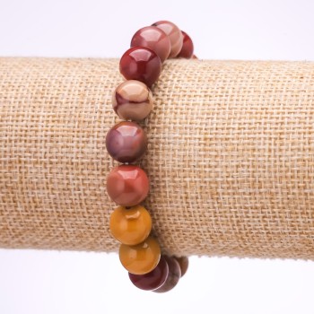 Brățară din piatră mookaite jasper, bile netede de 10 mm diametru, lungime 18 cm, pe elastic