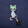 Reducere! Broșă pisicuță cu piatră ochi de pisică albastră 58x17mm, metal argintiu cu pensulă
