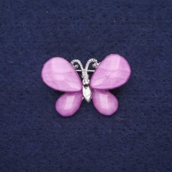Broșă fluture mini, culoare liliac, 27×20 mm, metal argintiu