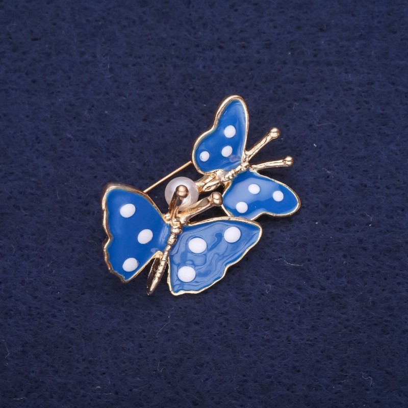 Broșă Fluturii email albastru 32×26 mm