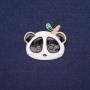 Broșă Panda emailată alb-negru și verde, 28×24 mm, metal galben