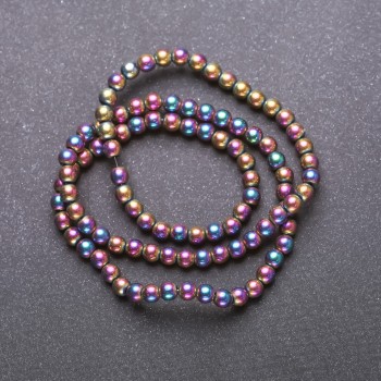 Mărgele de hematit cu acoperire irizată "benzină" — bile netede, diametrul 4 mm, lungime 38 cm