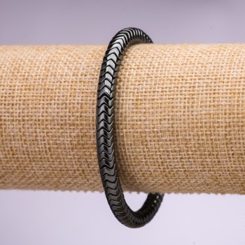 Brățară cu piatră hematit – rondel, margine zigzag cu dinți rotunzi, diametru 6x4 mm, lungime 18 cm