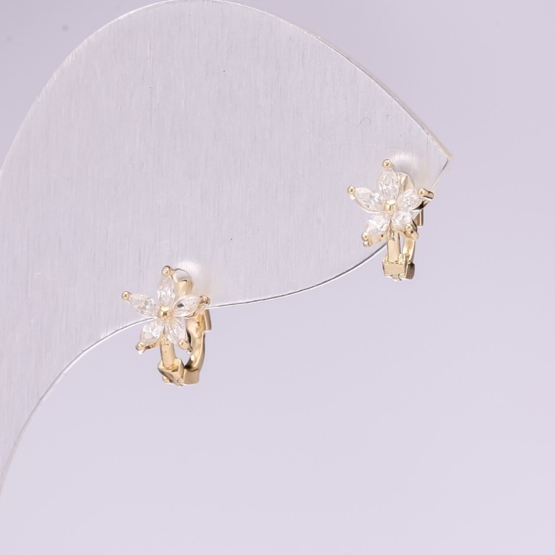 Cercei Flori, seria 925, cu strasuri albe, 7x11 mm