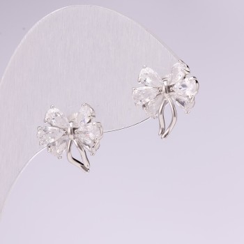 Cercei cu știft «Fundă», seria 925, pietre albe, culoare argintiu, 12×14 mm