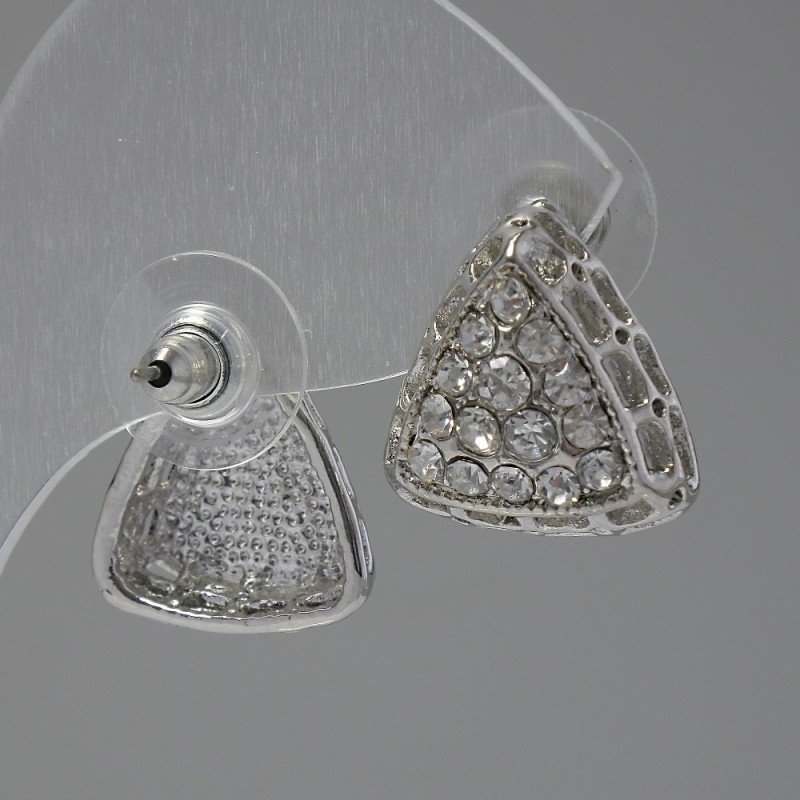 Cercei stud cu strasuri albe, 15 mm, metal argintiu
