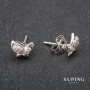 Cercei Xuping cu știfturi, în formă de fluture, cu cristale albe, culoare albă, placate cu rodiu, 9×7 mm