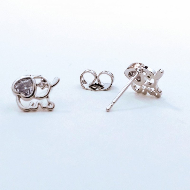 Cercei cu știft Xuping «Elefănțel» cu cristale, culoare albă, diametru 10×8 mm, placare cu rodiu