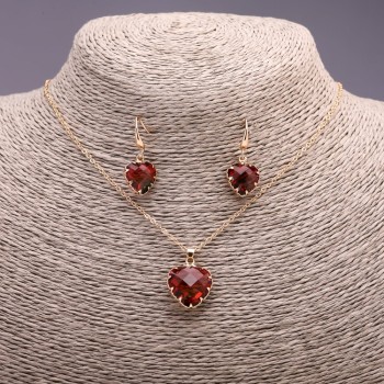 Set «Inimă» multicolor roșu-verde pandantiv 19×16mm și cercei 27×13mm, lungime 50 cm