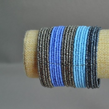 Brățară din mărgele, cu clemă mov-albastru-gri